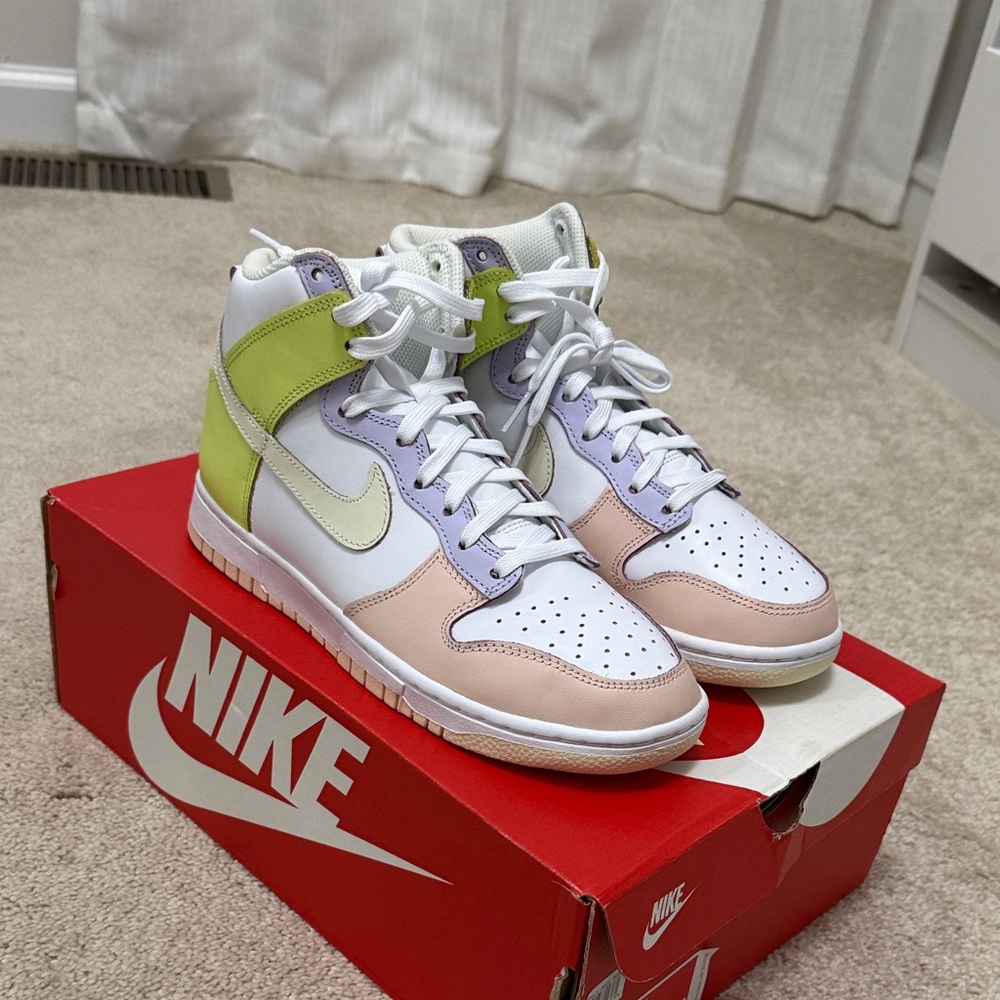 Nike High-Top Sneakers in White, Pink, Lavender & Lime